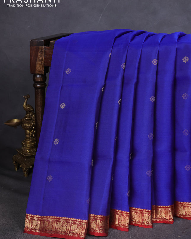 Pure Soft silk saree blue and maroon with zari woven buttas and zari woven border