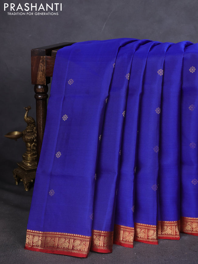 Pure Soft silk saree blue and maroon with zari woven buttas and zari woven border