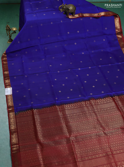 Pure Soft silk saree blue and maroon with zari woven buttas and zari woven border