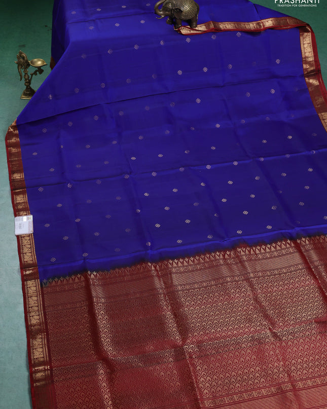 Pure Soft silk saree blue and maroon with zari woven buttas and zari woven border