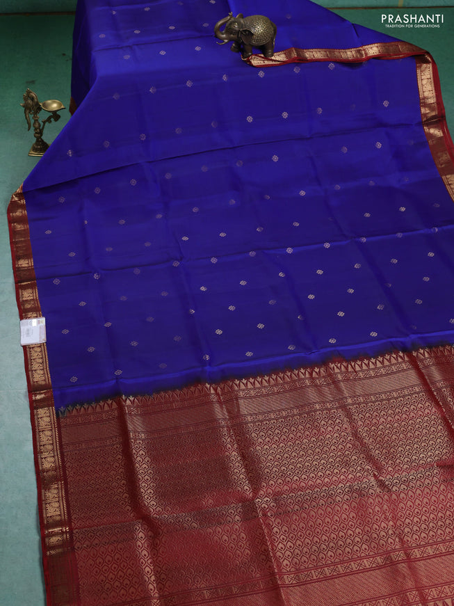 Pure Soft silk saree blue and maroon with zari woven buttas and zari woven border