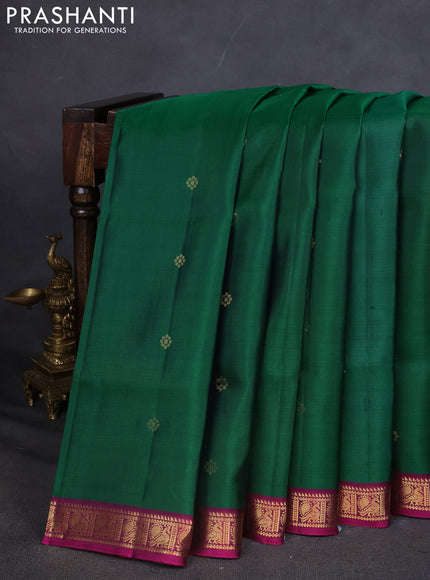Pure Soft silk saree green and magenta pink with zari woven buttas and zari woven border