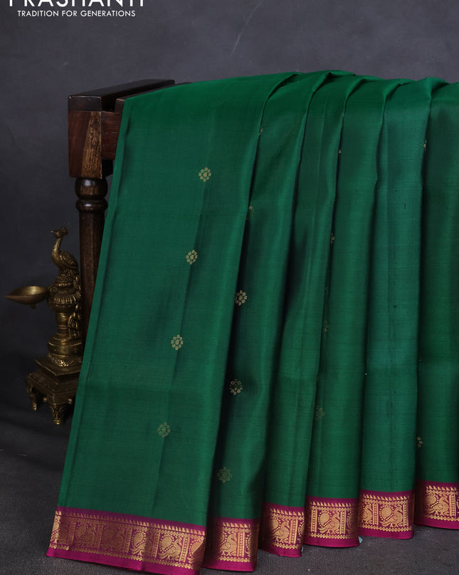 Pure Soft silk saree green and magenta pink with zari woven buttas and zari woven border
