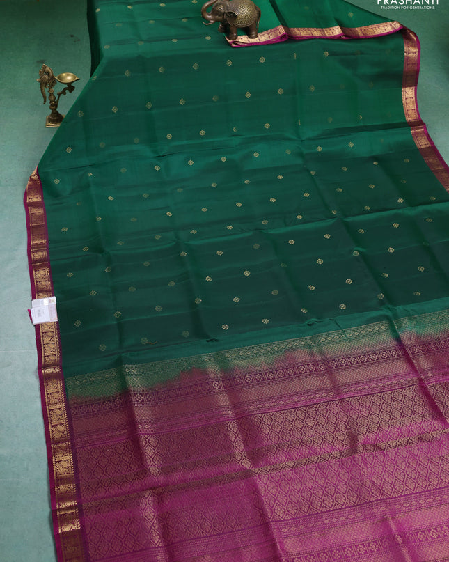 Pure Soft silk saree green and magenta pink with zari woven buttas and zari woven border