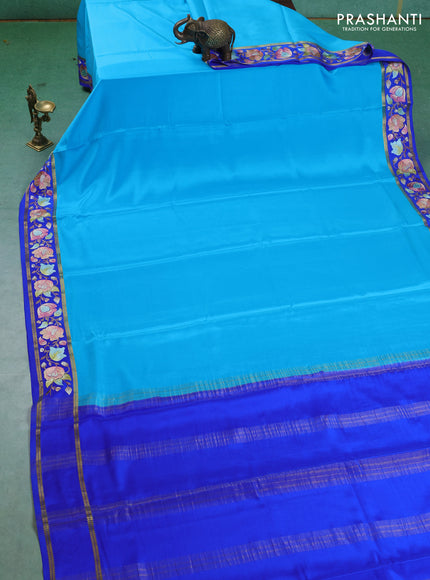 Pure mysore silk saree cs blue and royal blue with plain body and embroided border