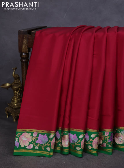 Pure mysore silk saree pink and green with plain body and embroided border