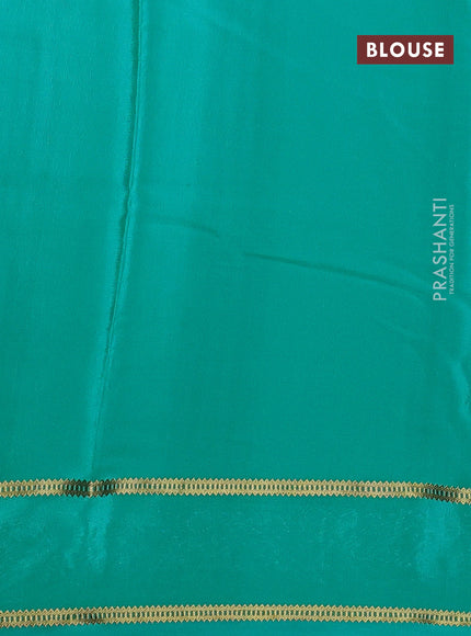 Pure mysore silk saree teal blue with plain body and embroided border
