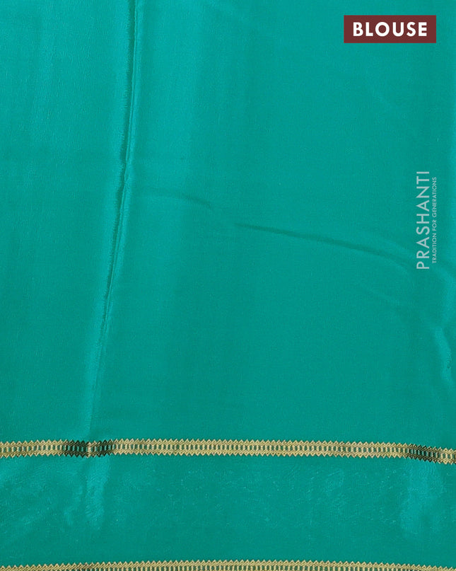 Pure mysore silk saree teal blue with plain body and embroided border