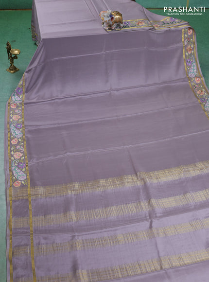 Pure mysore silk saree grey with plain body and embroided border