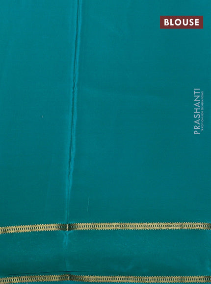 Pure mysore silk saree teal blue with plain body and cut work embroidery border
