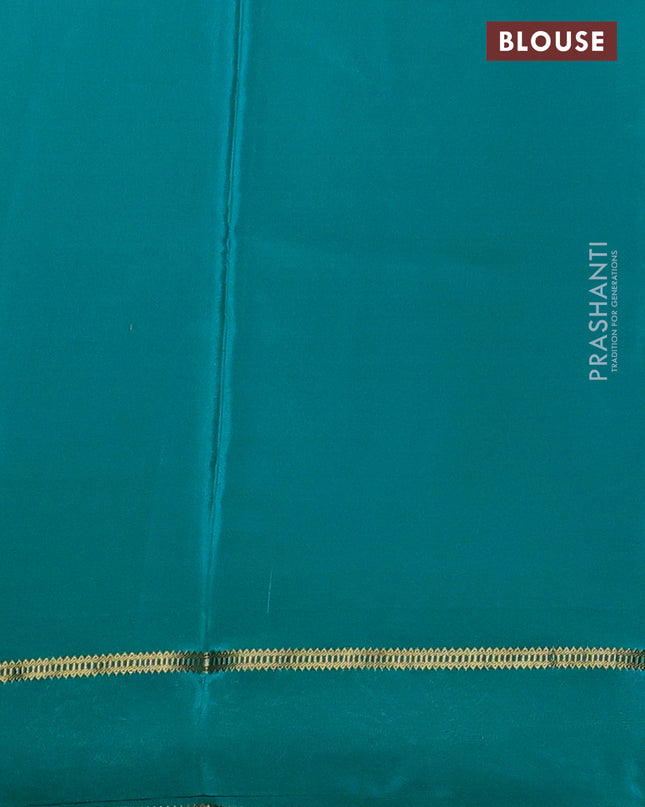 Pure mysore silk saree teal blue with plain body and cut work embroidery border