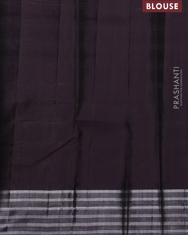 Pure Soft silk saree lime yellow and coffee brown with thread woven buttas and silver zari woven border