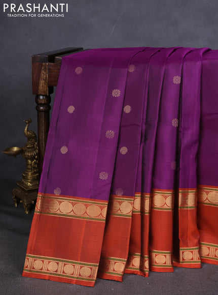 Pure Soft silk saree purple and rustic orange with zari woven buttas and rettapet zari woven border