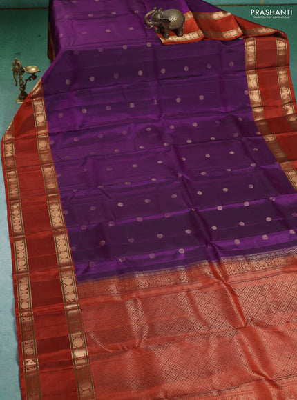 Pure Soft silk saree purple and rustic orange with zari woven buttas and rettapet zari woven border