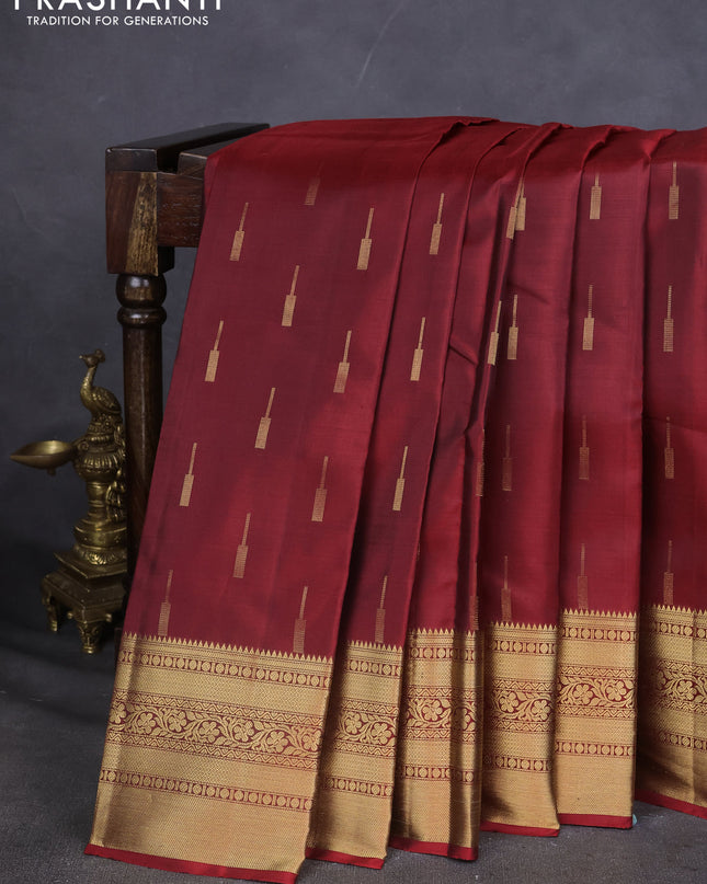 Pure Soft silk saree maroon with zari woven buttas and zari woven border