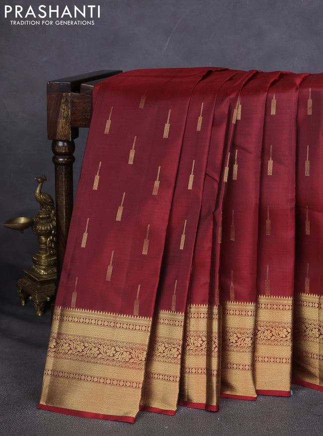 Pure Soft silk saree maroon with zari woven buttas and zari woven border