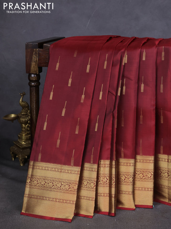 Pure Soft silk saree maroon with zari woven buttas and zari woven border