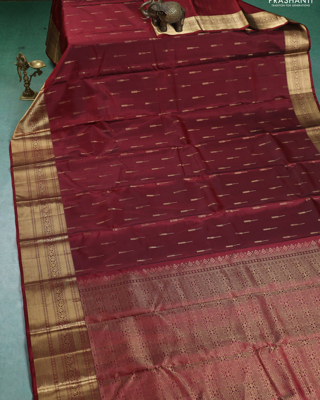 Pure Soft silk saree maroon with zari woven buttas and zari woven border