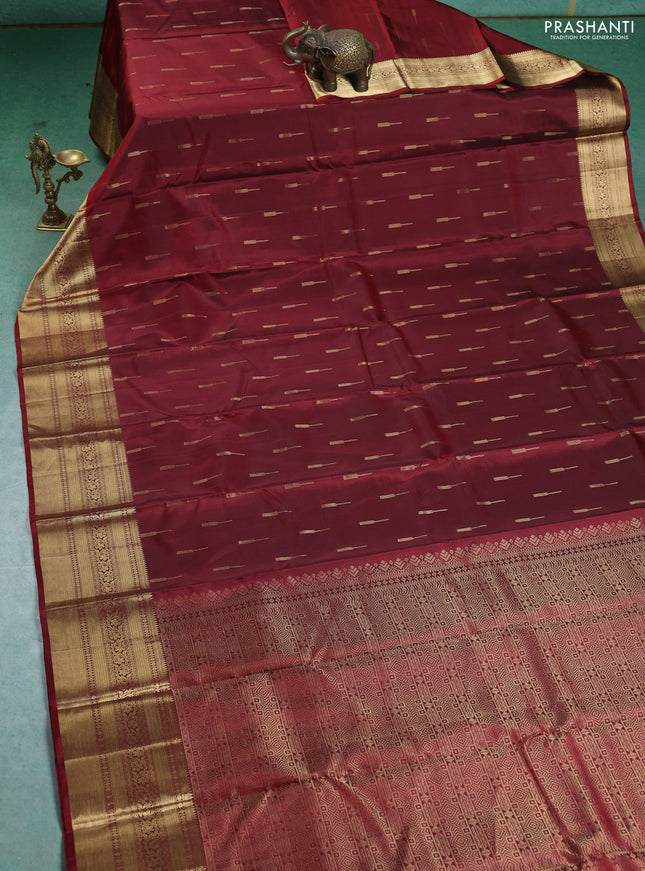 Pure Soft silk saree maroon with zari woven buttas and zari woven border