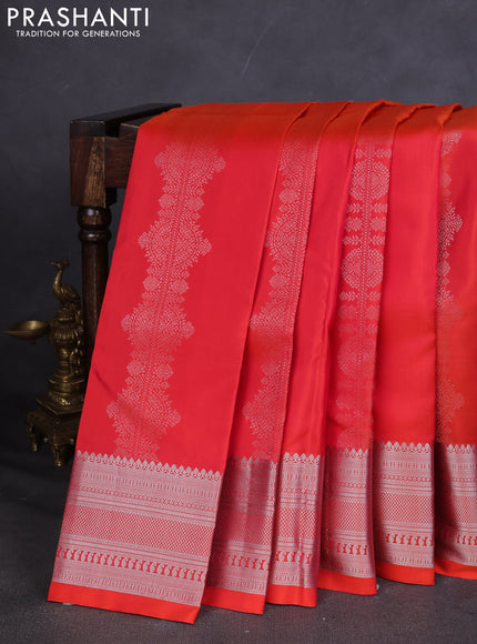 Pure Soft silk saree dual shade of orange with silver zari woven buttas and silver zari woven border