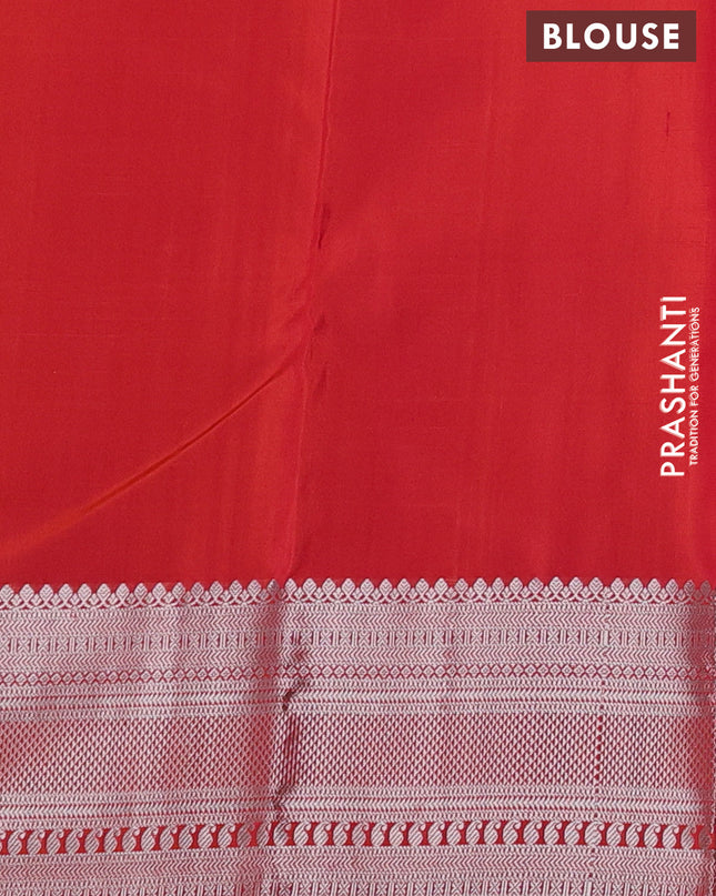 Pure Soft silk saree dual shade of orange with silver zari woven buttas and silver zari woven border