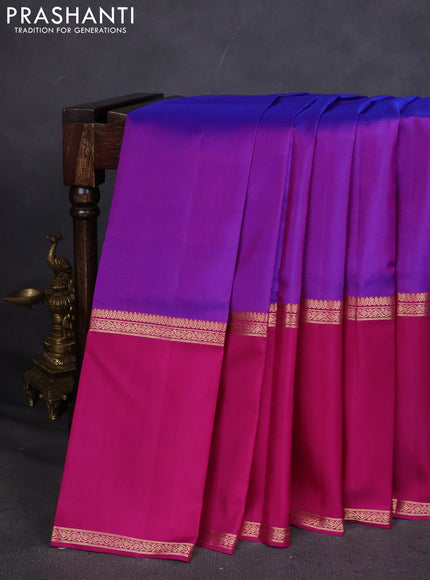 Pure Soft silk saree blue and magenta pink with annam zari woven buttas and rettapet zari woven border