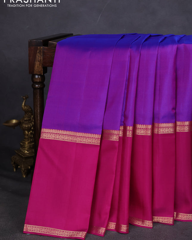 Pure Soft silk saree blue and magenta pink with annam zari woven buttas and rettapet zari woven border