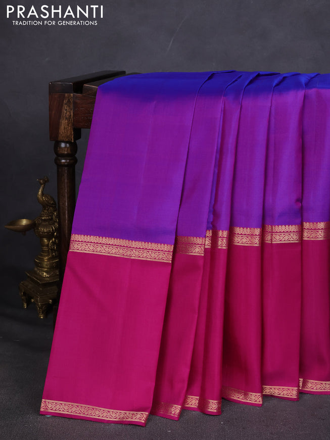 Pure Soft silk saree blue and magenta pink with annam zari woven buttas and rettapet zari woven border