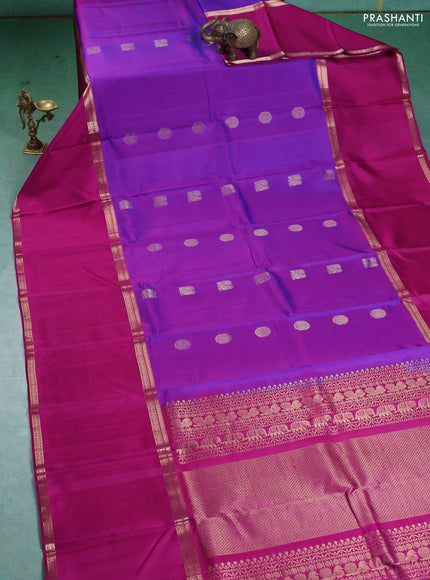 Pure Soft silk saree blue and magenta pink with annam zari woven buttas and rettapet zari woven border