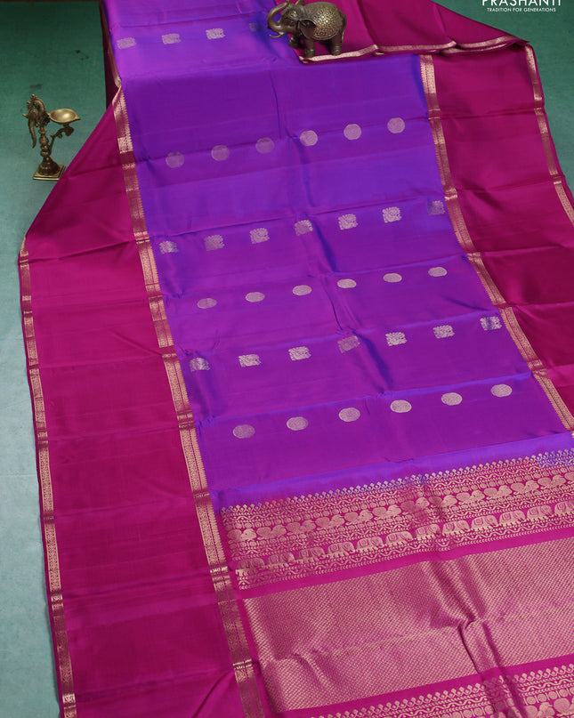 Pure Soft silk saree blue and magenta pink with annam zari woven buttas and rettapet zari woven border