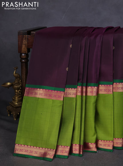 Pure Soft silk saree deep wine and light green with annam zari woven buttas and rettapet zari woven border