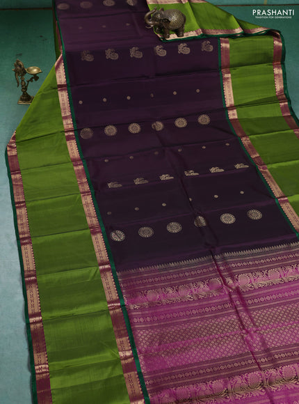 Pure Soft silk saree deep wine and light green with annam zari woven buttas and rettapet zari woven border