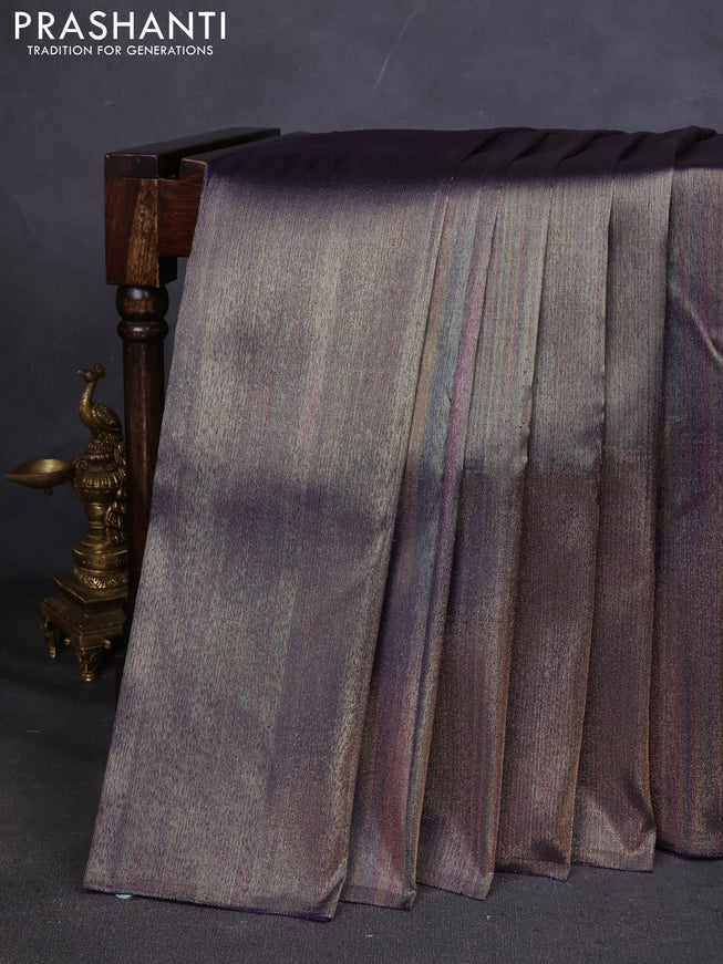Pure kanchipuram silk saree grey and blue with zari woven brocade weaves and rising border