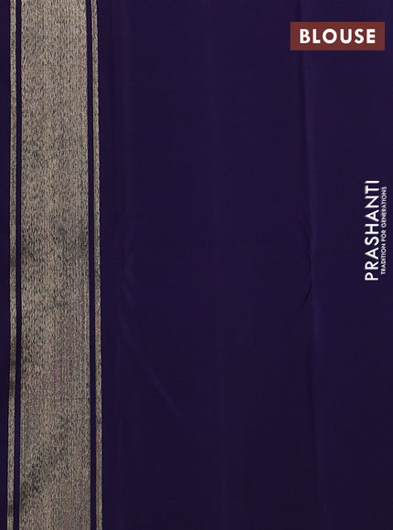 Pure kanchipuram silk saree grey and blue with zari woven brocade weaves and rising border