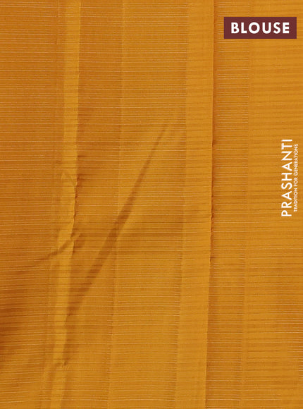 Pure kanchipuram silk saree pink and mustard yellow with allover zari checked pattern and piping border