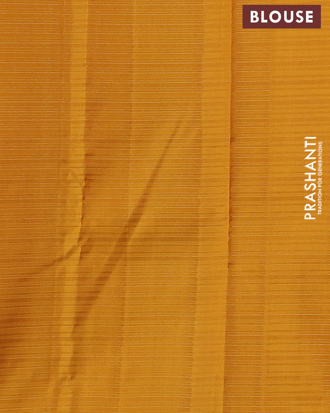Pure kanchipuram silk saree pink and mustard yellow with allover zari checked pattern and piping border