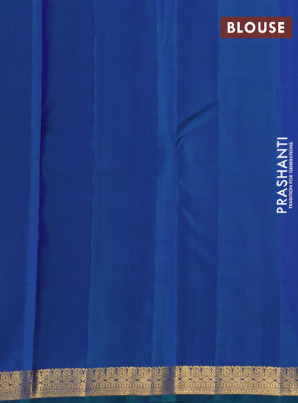 Pure kanchipuram silk saree dual shade of peacock blue with zari woven buttas and zari woven border