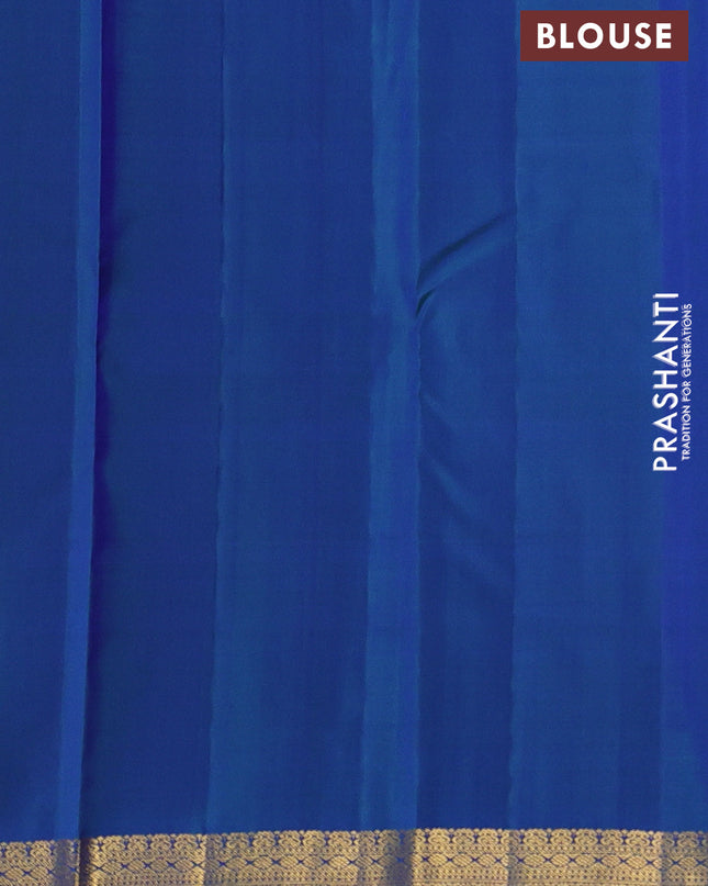 Pure kanchipuram silk saree dual shade of peacock blue with zari woven buttas and zari woven border