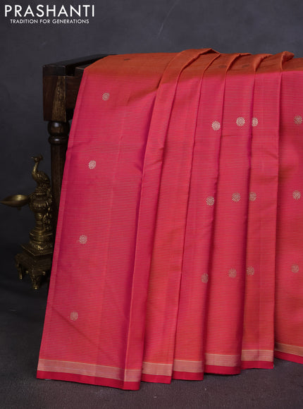 Pure kanchipuram silk saree dual shade of pink with allover zari weaves & buttas and zari woven border