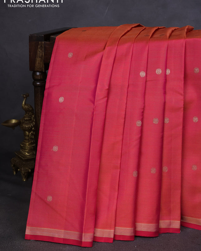 Pure kanchipuram silk saree dual shade of pink with allover zari weaves & buttas and zari woven border