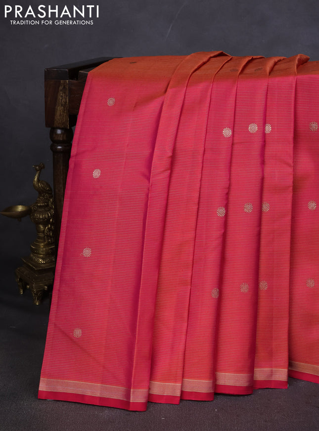 Pure kanchipuram silk saree dual shade of pink with allover zari weaves & buttas and zari woven border