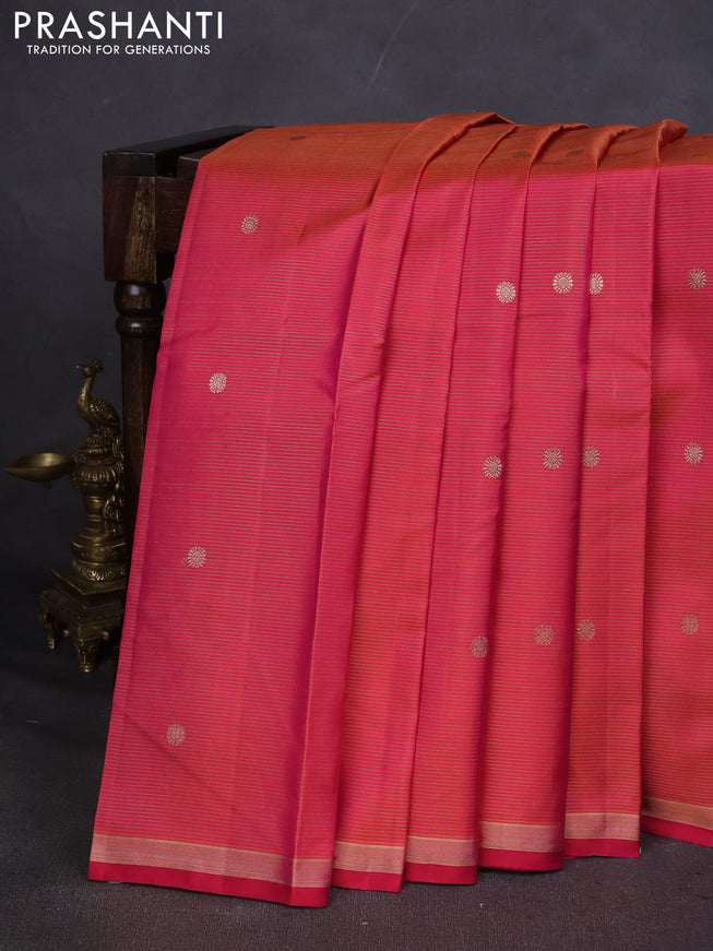 Pure kanchipuram silk saree dual shade of pink with allover zari weaves & buttas and zari woven border