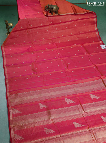 Pure kanchipuram silk saree dual shade of pink with allover zari weaves & buttas and zari woven border