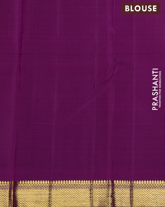 Pure kanchipuram silk saree purple with allover zari checks & buttas and zari woven border