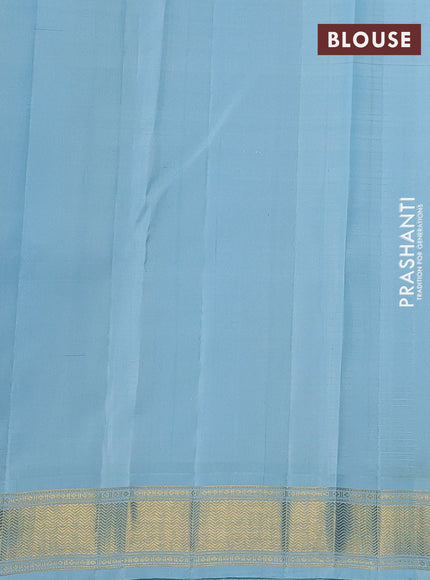 Pure kanchipuram silk saree off white and pastel blue with allover stripes pattern and zari woven korvai border