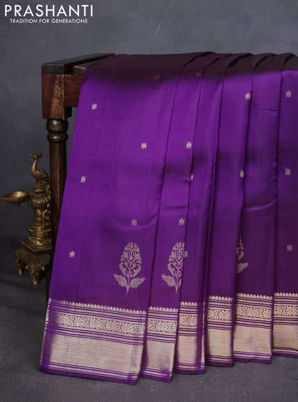 Pure kanchipuram silk saree violet with zari woven buttas and silver zari woven border