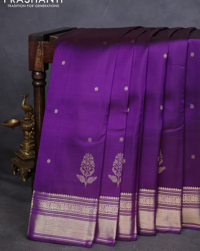 Pure kanchipuram silk saree violet with zari woven buttas and silver zari woven border
