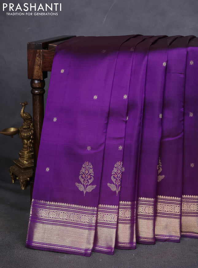 Pure kanchipuram silk saree violet with zari woven buttas and silver zari woven border