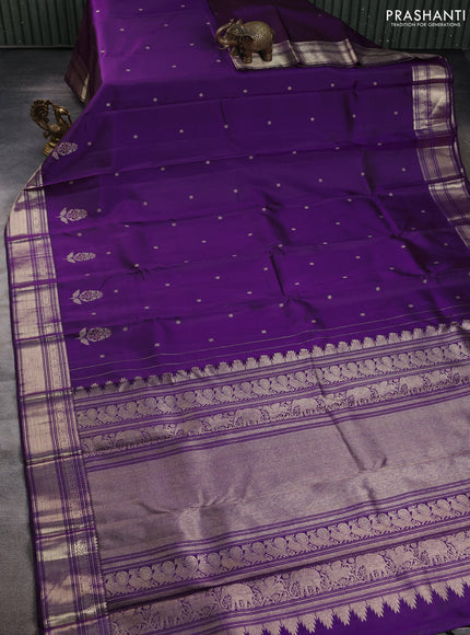 Pure kanchipuram silk saree violet with zari woven buttas and silver zari woven border
