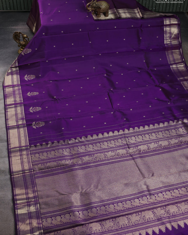 Pure kanchipuram silk saree violet with zari woven buttas and silver zari woven border
